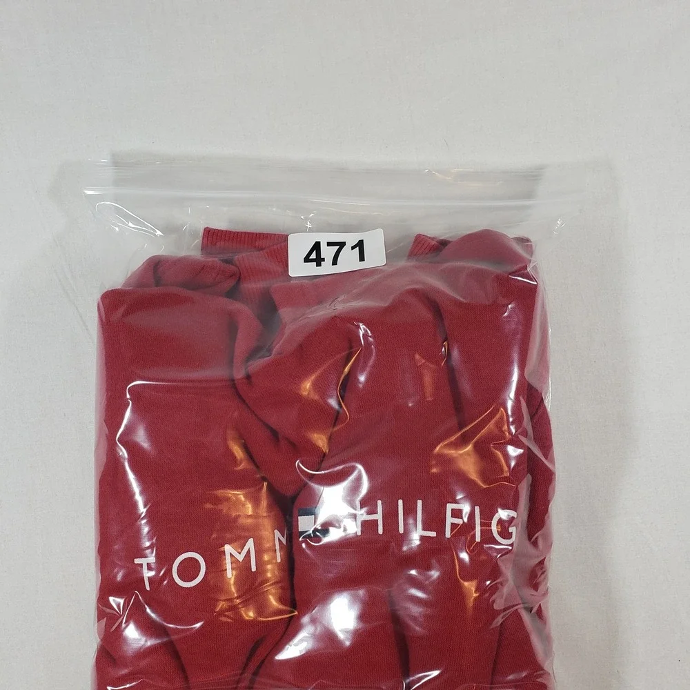 Tommy Hilfiger Red Hoodie Pullover Logo Emblem Fleece‎ Lined Boys Youth L 16 18